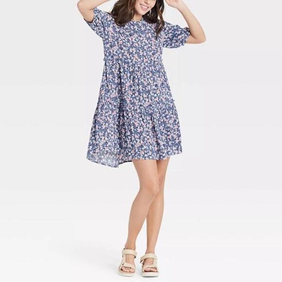 Knox Rose Blue Floral Tiered Midi Dress - Bohemian, M - Picture 1 of 14